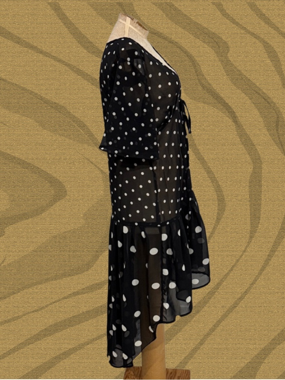 Betsey Johnson Black & White Polka Dot Tie Front Coverup - Picture 3 of 7